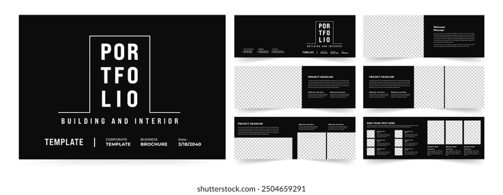 Landscape Portfolio Layout Architecture Portfolio Interior Brochure Design Vector Illustration