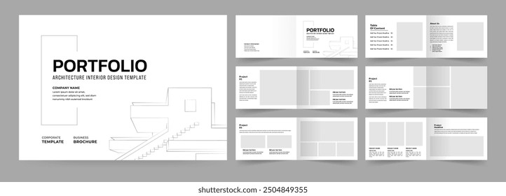Plantilla de Cartera del paisaje para la arquitectura y el diseño interior, uso para el informe anual, propuesta, Cartera, folleto, catálogo, revista, folleto.