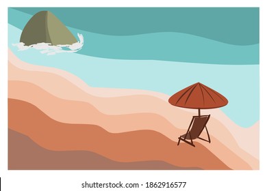 Landscape poster of a beach with an abstrack design. Printable contemporary art for home wall decoration. Beach backgrounds for social media.