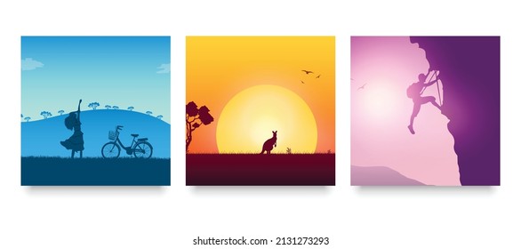 landscape poster collection. HD wallpaper EPS 10 Vector Illustration. Every element is located on a separate layer. Images is cropped with Clipping Mask. Easy to edit wallpaper background modern art