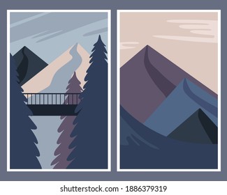 
Afiches paisajísticos. Minimalismo. Ilustración vectorial.