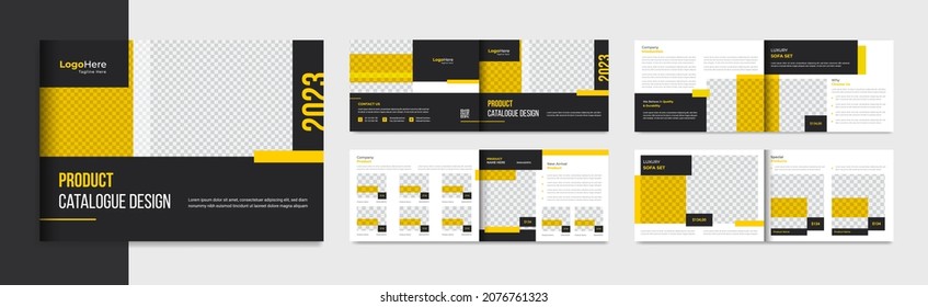 Landscape Product Catalogue Brochure Design Template Layout With Minimal Yellow Shapes Vector