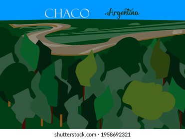 Landscape of the province of Chaco, Argentina. With his name in Spanish.