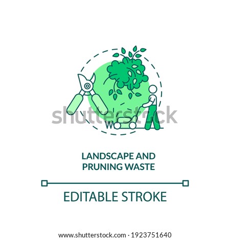 Landscape and pruning waste concept icon. Organic waste type idea thin line illustration. Grass clippings, branches from trees and leaves. Vector isolated outline RGB color drawing. Editable stroke