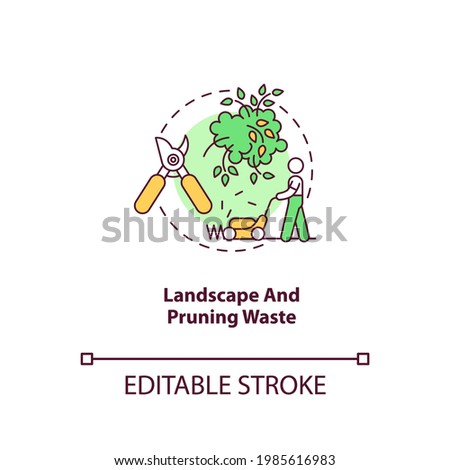 Landscape and pruning waste concept icon. Organic waste type idea thin line illustration. Removing plants and weed from landscape. Vector isolated outline RGB color drawing. Editable stroke