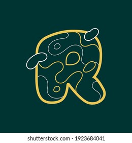 Landscape R letter logo with geology line pattern. Modern font for adventure labels, mountain travel emblem, ecology posters and outdoor sport identity, etc.
