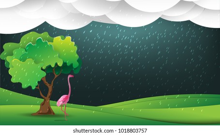  landscape with Rain fall from sky have cloudy on blue background nature collection ,vector illustration eps 10