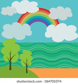 Landscape with rainbow and sea