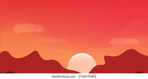 Landscape red sky background, vector illustration of beautiful hills with sunset vector 10.
