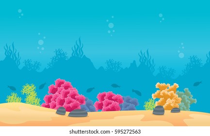 Landscape of reef on underwater and fish