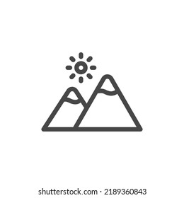 Icono de línea de vector relacionado con el paisaje. montaña vectorial y sol