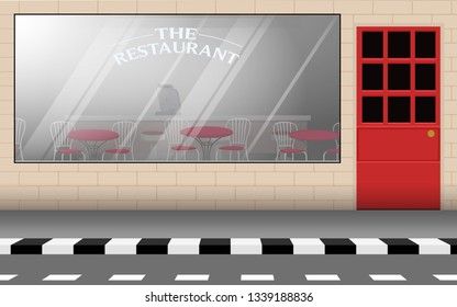 landscape of restaurant at roadside in city