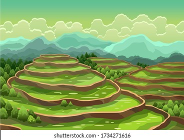 Landscape of rice field terraces. Asian rural