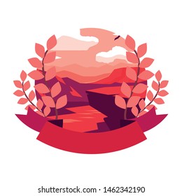 landscape river canyon nature foliage emblem