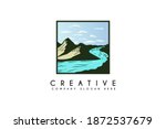 Landscape River Creek Logo Design with mountain, Vector Nature Brand Logo