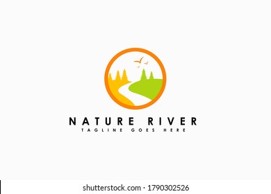 Landscape River Creek Logo Design, Vector Nature Brand Logo