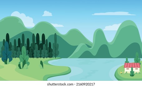 Landscape with a river flowing through hills