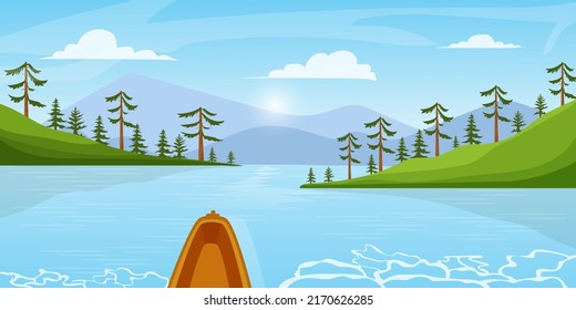 Landscape River Flowing Through Hills Scenic Stock Vector Royalty Free