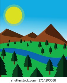 A landscape with a river and hills
