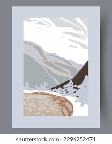 Landscape river mountain valley wall art print. Printable minimal abstract river poster. Wall artwork for interior design. Contemporary decorative background with valley.