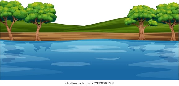 landscape river trees grass nature