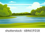 landscape with river vector illustration