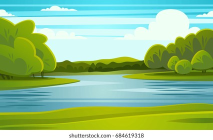 landscape with river vector illustration