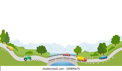 landscape with road and cars on white background. vector
