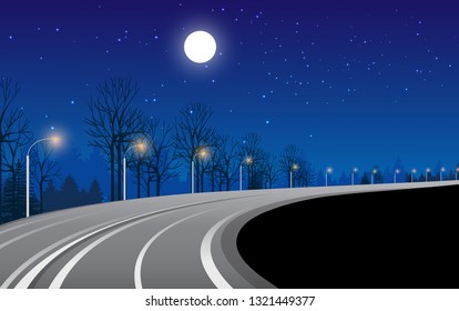 landscape of road in the forest at night