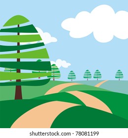 landscape with road and green trees