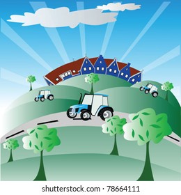 landscape with road and heavy tractor