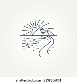 Landstraße mit Strand- und Bergsicht Linie Kunstvorlage Vektorgrafik-Design
