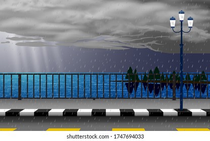 landscape of road on the beach in the rainday