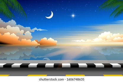 landscape of road on the beach in sunset