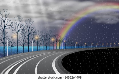 landscape of the road in rain day