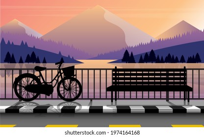 landscape of road at the river in the morning