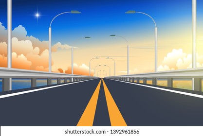 landscape of road in the sea in sunset