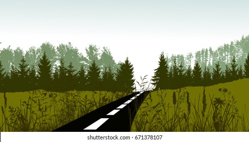 Landscape road silhouette. Vector