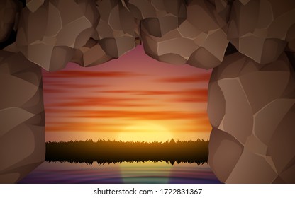 landscape of rock cave in the ocean in morning