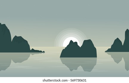 Landscape of rock on the lake vector illustration