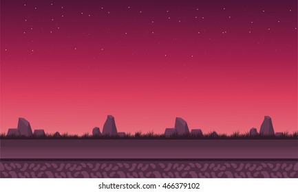 Landscape rock with red sky vector backgrounds game