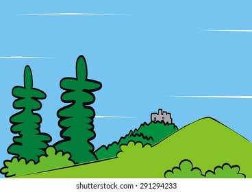 landscape and ruin, vector icon, 