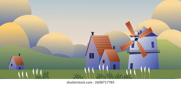 Landscape rural background flat illustration gradient