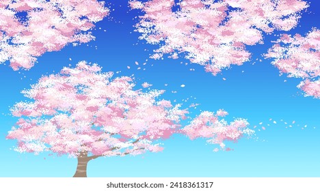 Landscape of Sakura and blue sky. Sakura are a wonderful image of spring in Japan.
Vector images for banners, advertising and so on.