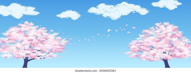Landscape of Sakura and blue sky. Sakura are a wonderful image of spring in Japan.
Vector images for banners, advertising and so on.