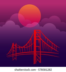 Landscape San Francisco landscape with the bridge.
Golden Gate emblem and sun, clouds.