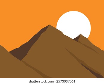 Landscape sand rocks mountain with sunset illustration