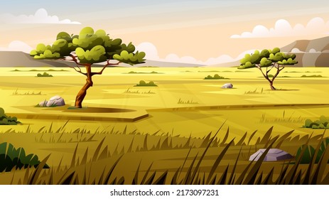 Landscape of savanna in cartoon style