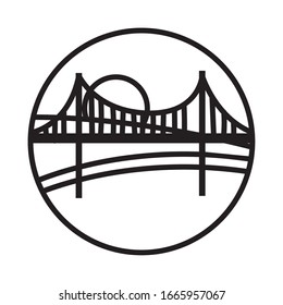 landscape scene with bridge line style icon vector illustration design