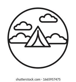 landscape scene with camping tent line style icon vector illustration design